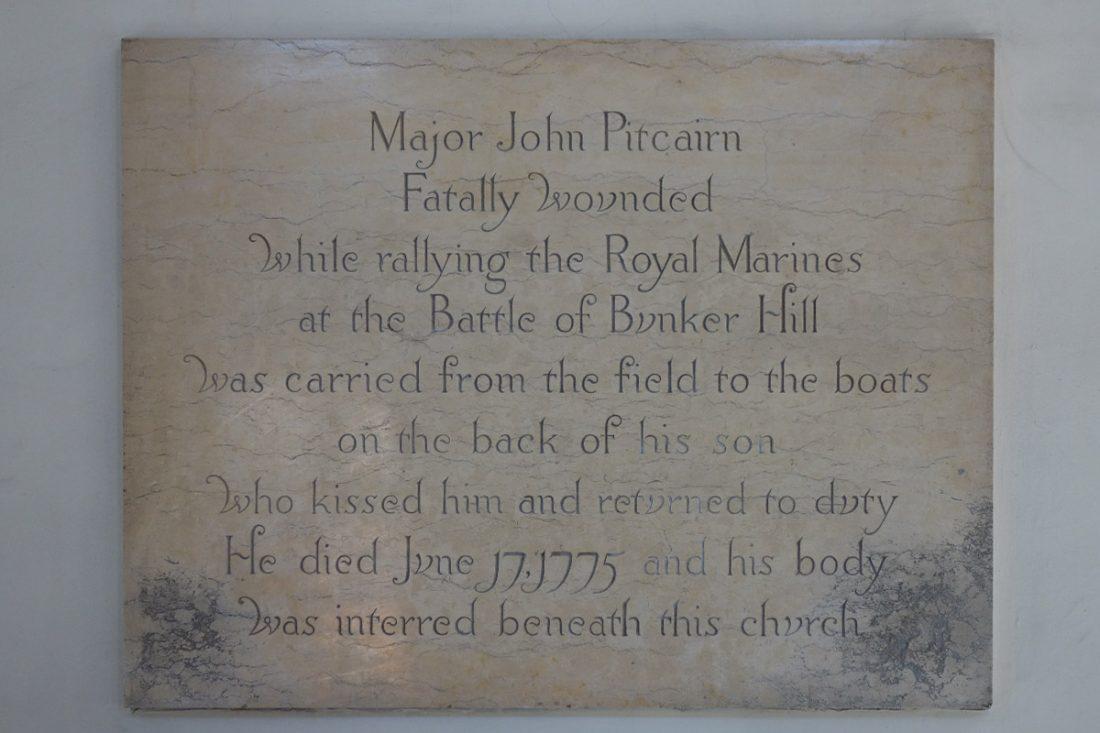 Beautiful engraved plaque, Boston, honoring John Pitcairn, Battle of Bunker Hill