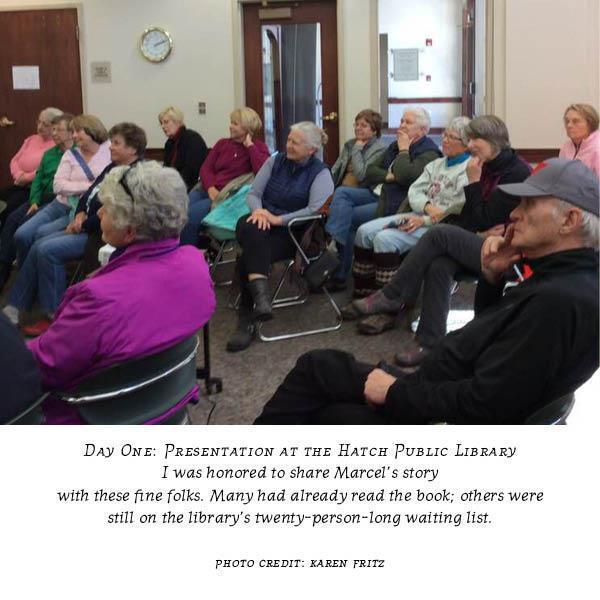 Carolyn Porter's presentation on book "Marcel's Letters" at Hatch Public Library, Mauston, WI