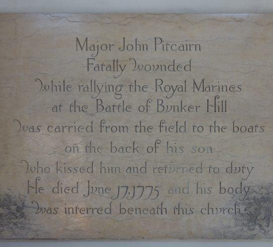 Beautiful engraved plaque, Boston, honoring John Pitcairn, Battle of Bunker Hill