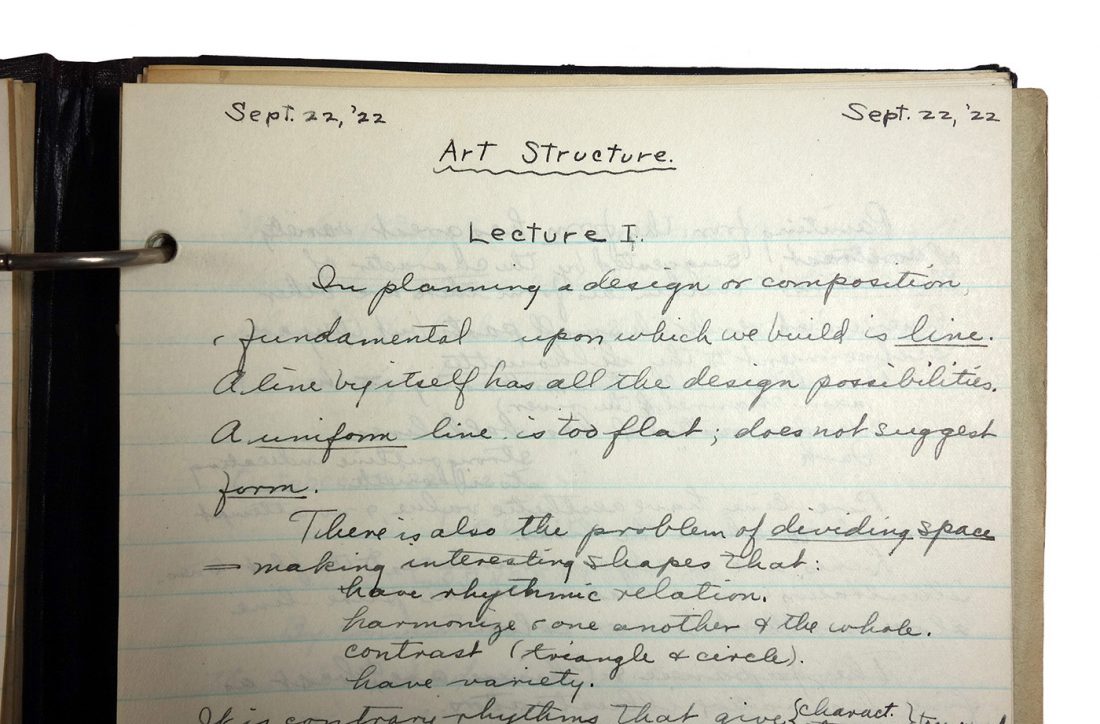 Handwritten class notes from September 22, 1922. Top of page reads "Art Structure" and "Lecture 1"