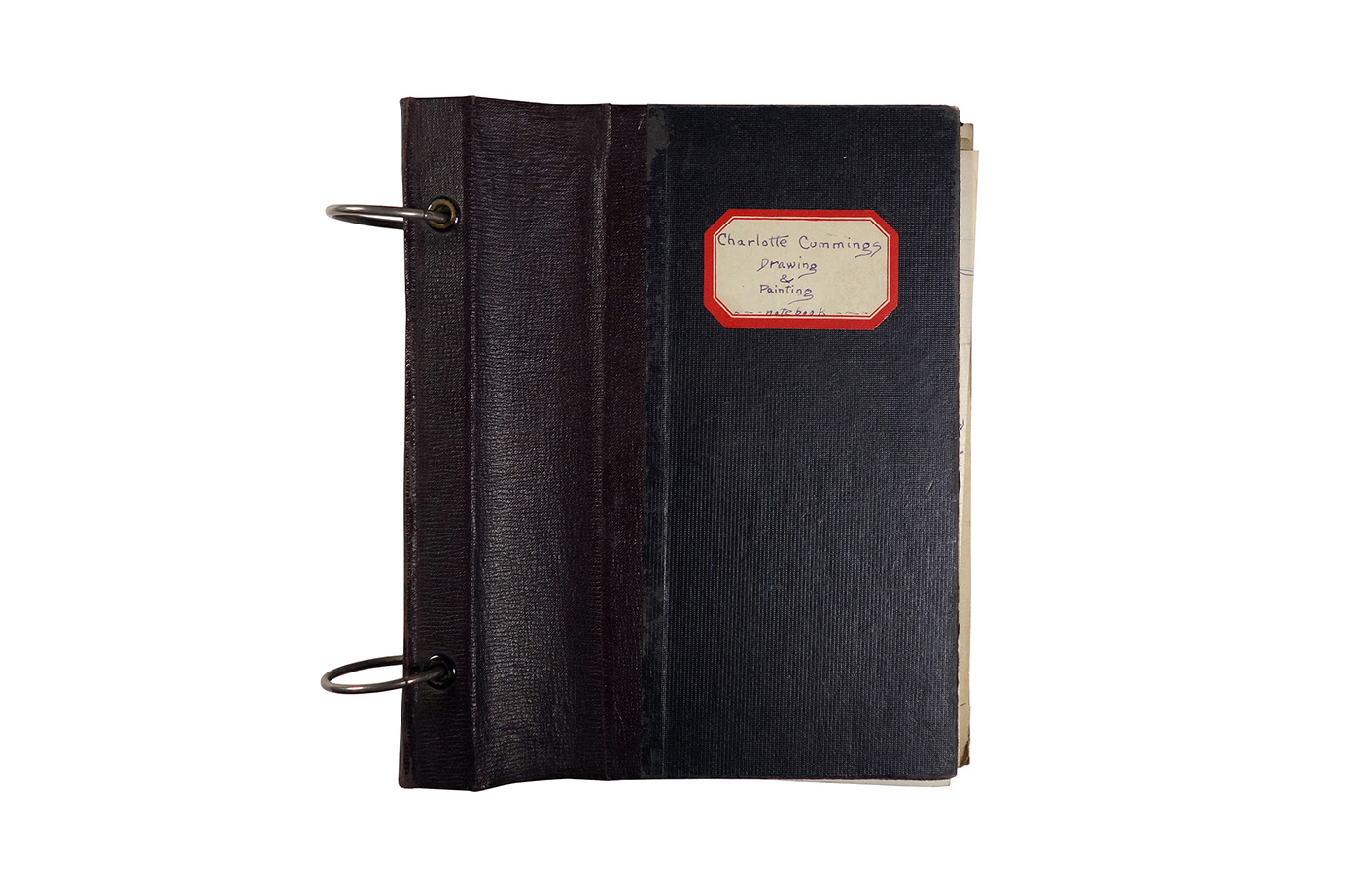 Binder with class notes, made in 1921/1922 by Charlotte Cummings while at the University of Wisconsin-Madison. Label on front of binder says "Drawing and Painting notebook."