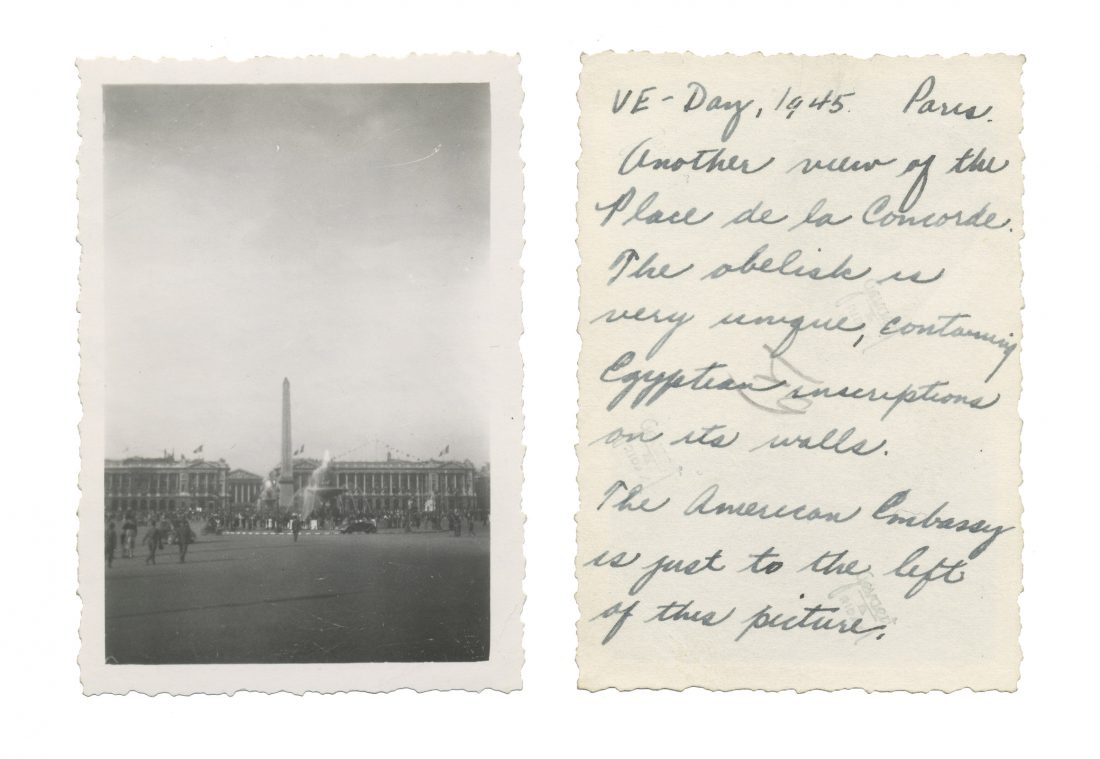 Photo taken on VE Day in Paris; shows Place de la Concorde