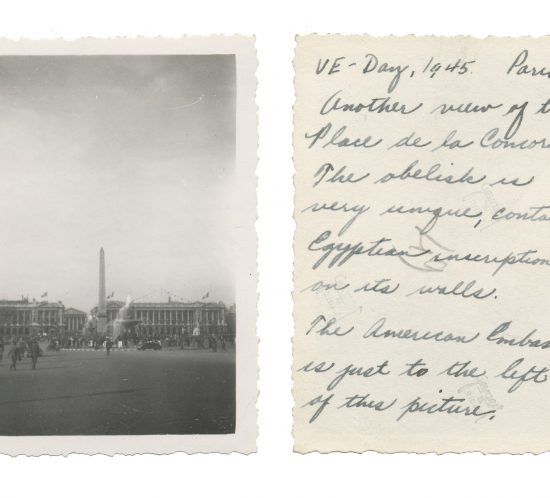 Photo taken on VE Day in Paris; shows Place de la Concorde