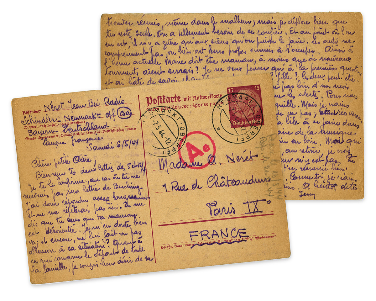 Handwritten postcard by WWII French forced laborer Jean Néret.
